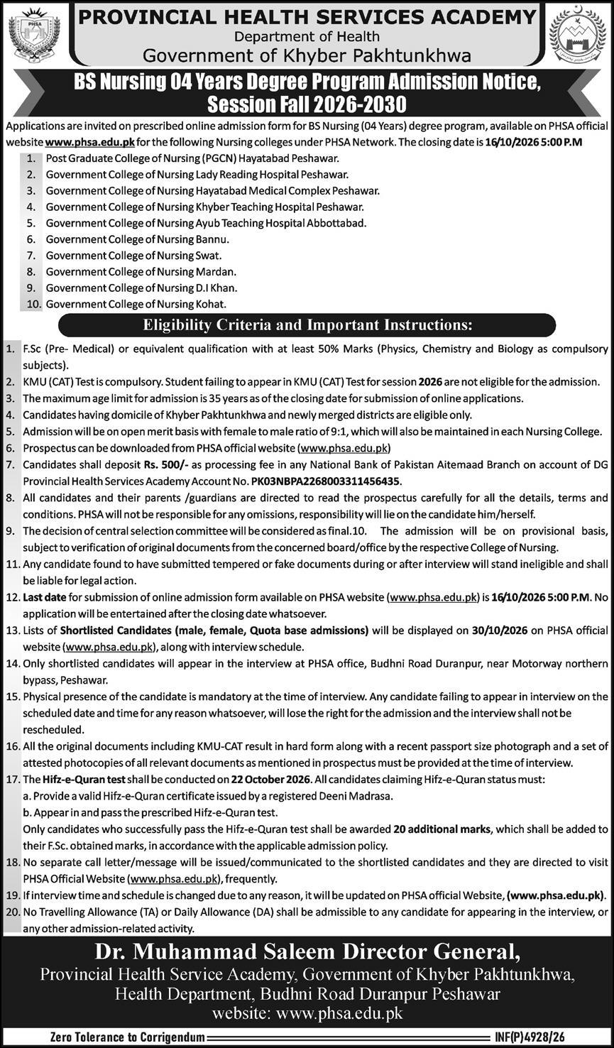 BS Nursing (4 Years) 2026 Admission Open